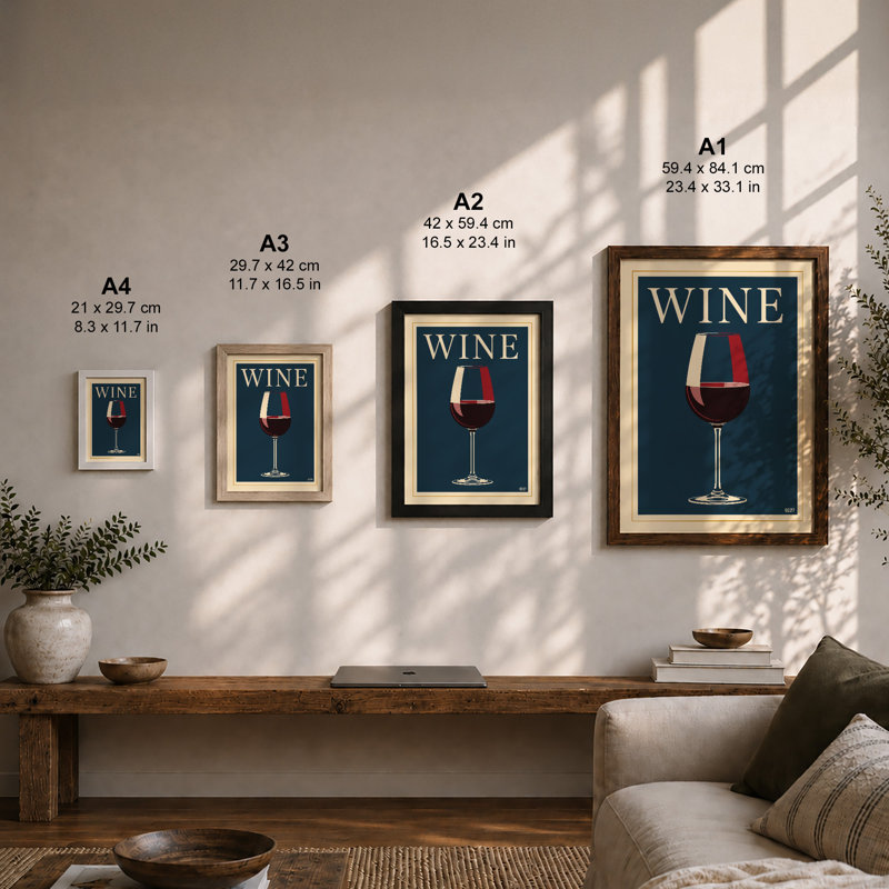 Wine Glass In Teal Art Deco - Print, A1 - 84.1 x 59.4 cm, Oak