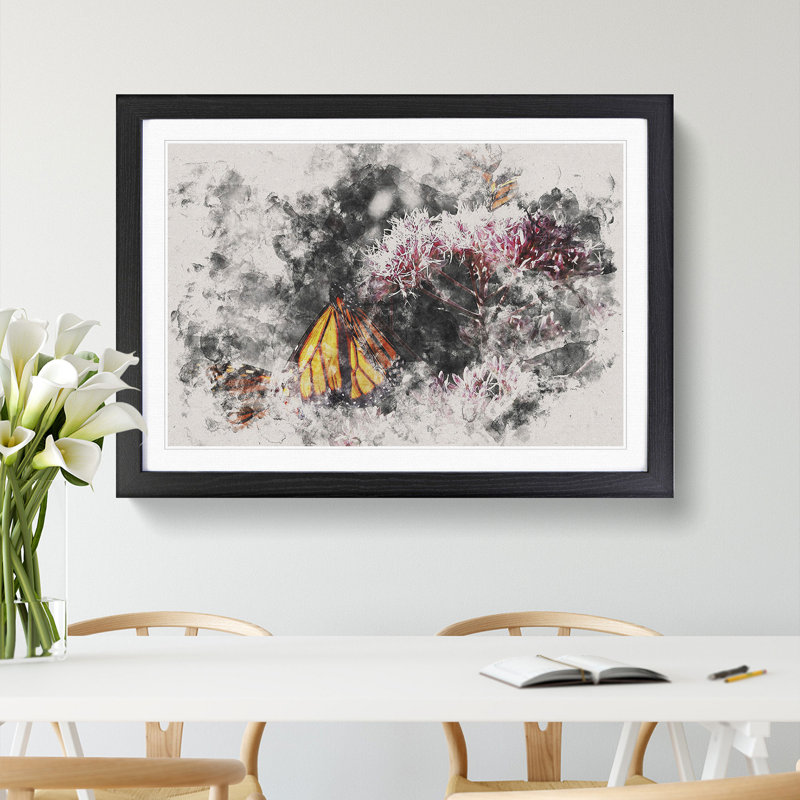Monarch Butterflies Vol.2 Watercolour - Picture Frame Graphic Art, Black Framed, 65cm H x 90cm W x 2cm D