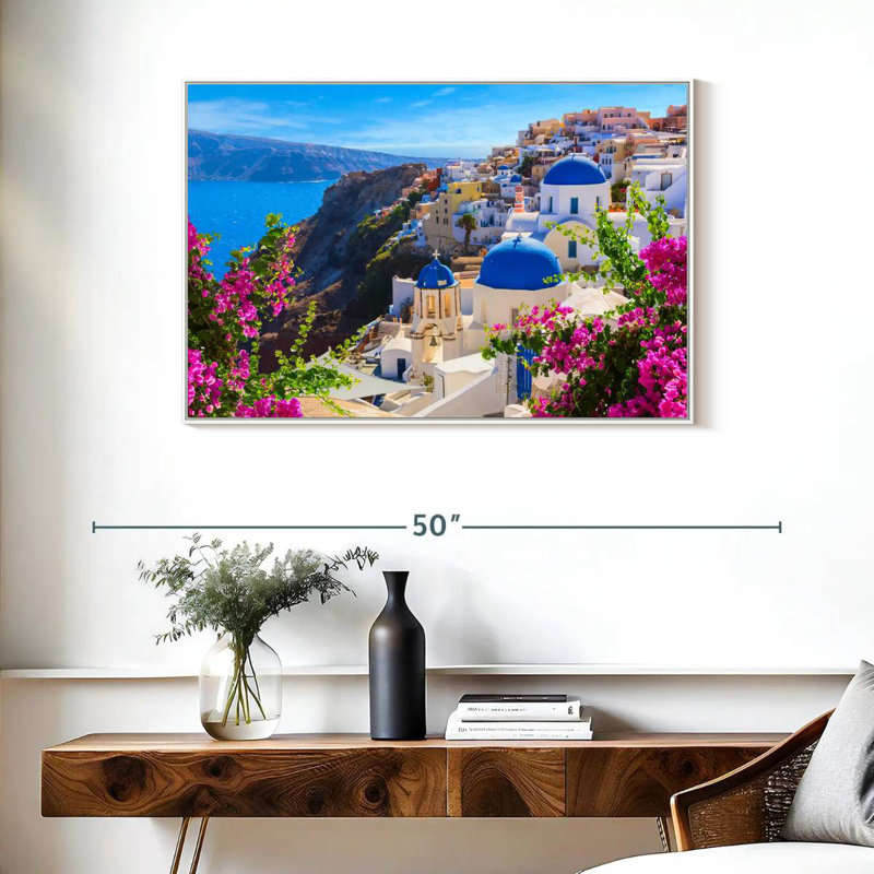 Perspectives d'Oia, Cadre flottant blanc, 37 po x 25 po