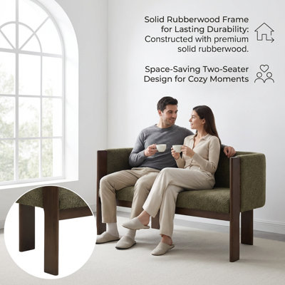 Causeuse compacte à deux places avec structure en bois massif et tissu en polyester