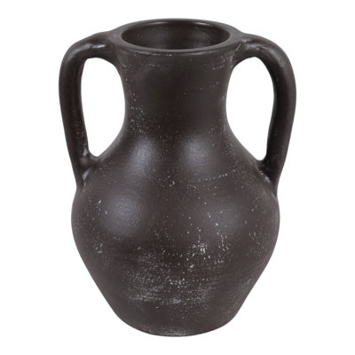 Sculptural Terracotta Vase With Handle For Home Decor - Decorative Rustic Flower Vase For Living Room Decor, Entryway, Or Tabletop Accent