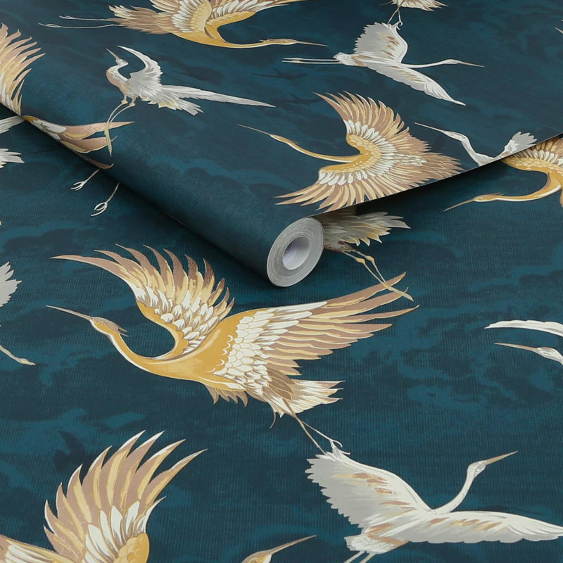 Sublime Kranes Floral Wallpaper, Blue
