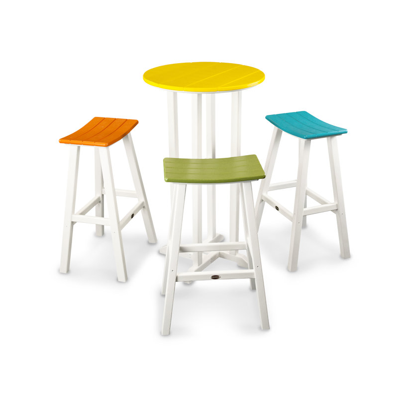 Contempo 4-Piece Round Saddle Bar Stool Set, Pacific Blue/White