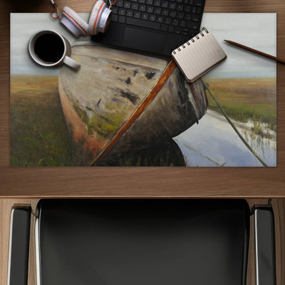 Old abandoned boat in a swamp - 14.00"x24.25" Desk mat