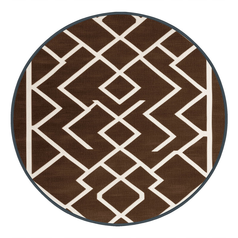 Tapis brun treillis lavable à la machine, Rond 5 pi