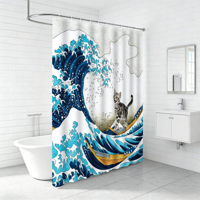Rideau de douche avec 12 crochets, imprimé animal de chat amusant, rideau de salle de bain en tissu imperméable 72 x 72 pouces, décoration intérieure lavable à la machine
