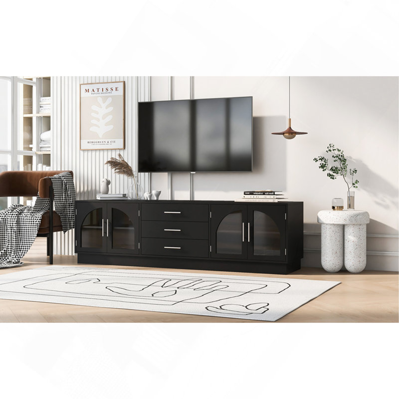 Meuble télé moderne et minimaliste pour téléviseur de 75 po ou moins, Noir