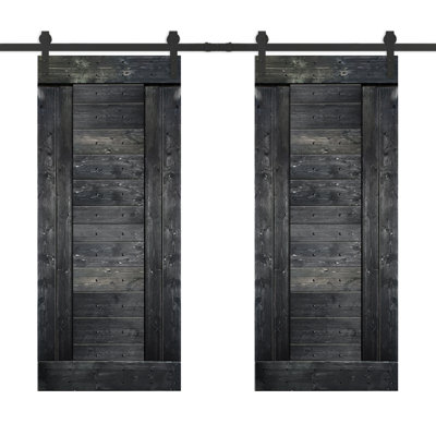 Porte de grange à panneaux et en bois avec quincaillerie d'installation
