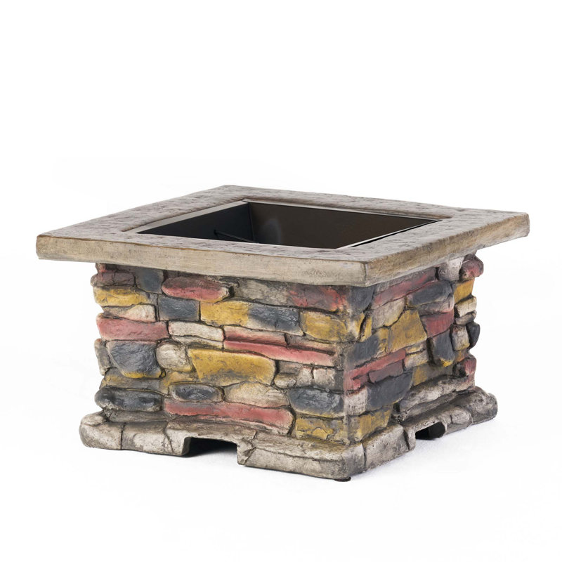 28" Concrete Wood Burning Outdoor Fire Pit Table With Lid, Natural/Gray