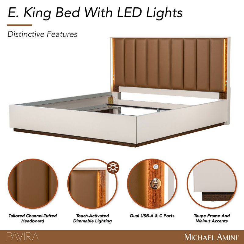 Pavira Walnut Upholstered Bed