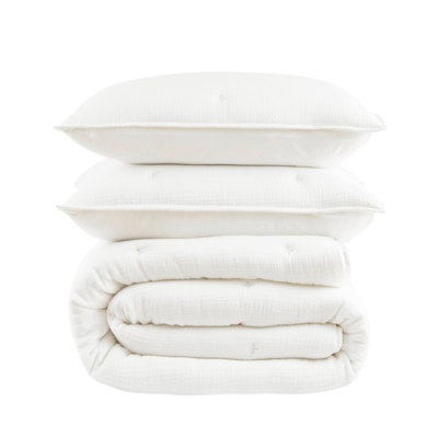 3-Piece King Cotton  Embroidered Quilt Set,White