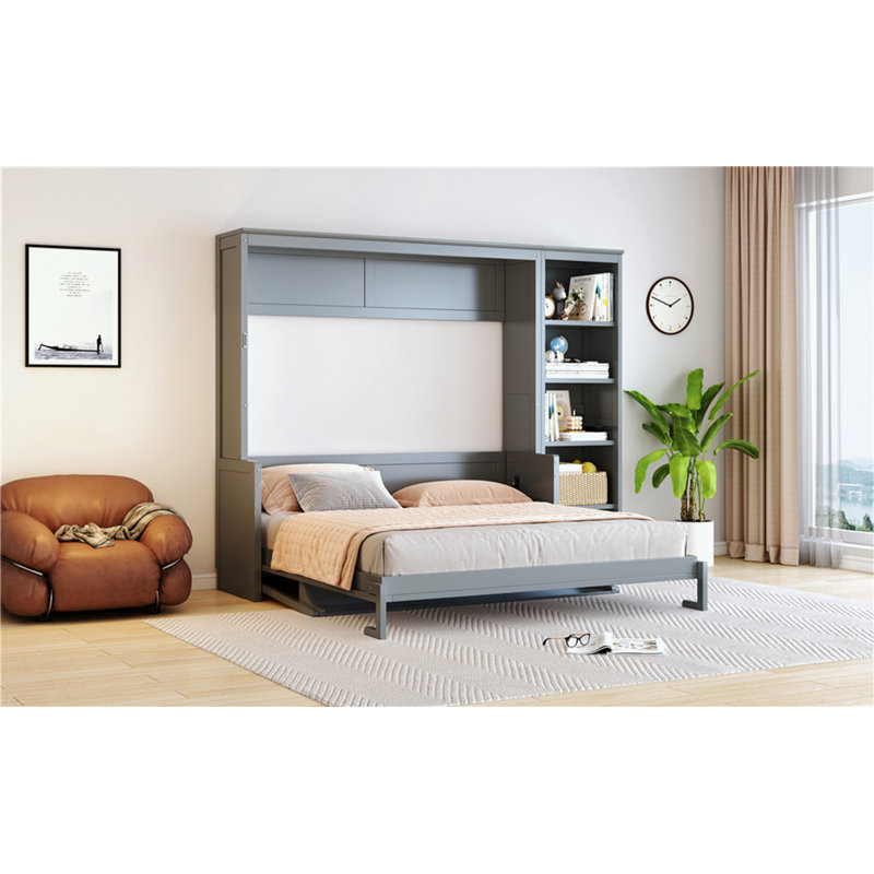 Lit escamotable avec bureau et bibliothèque Murphy, gris, Grand
