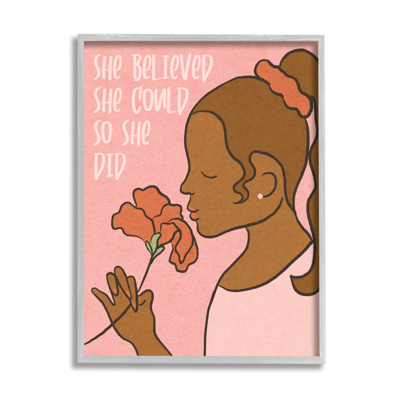 «Abdul-Hadi So She Did d'inspiration», fille avec art floral, H 14 po x l 11 po x P 1,5 po, Estampe numérique Farmhouse