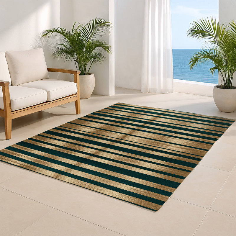HorizontalStripes Green Indoor and Outdoor Area Rug