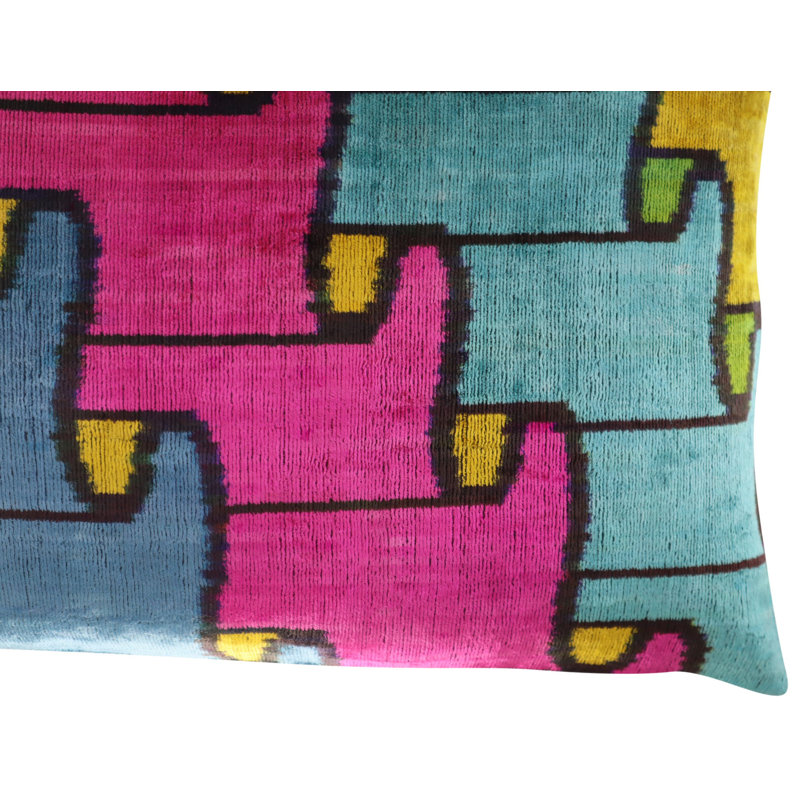 Velvet Rectangular Pillow Cover & Insert, Blue/Pink/Green Geometric 1