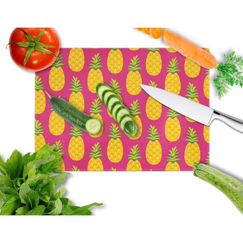 Caroline's Treasures Glass Pineapples Cutting Board, Pink