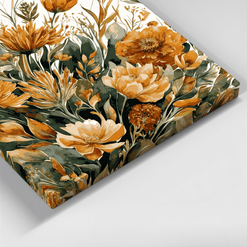 "Watercolor Floral 52", art mural sur toile brune, H 32 po x l 32 po