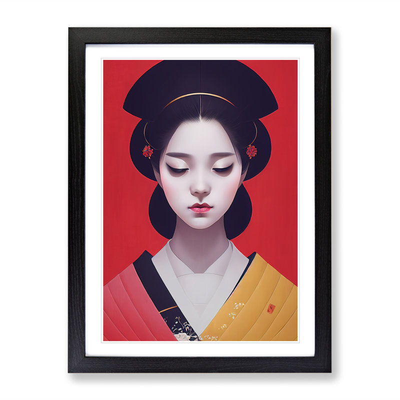 Peaceful Geisha - Single Picture Frame Print, Black Framed, 46cm H x 34cm W x 2cm D