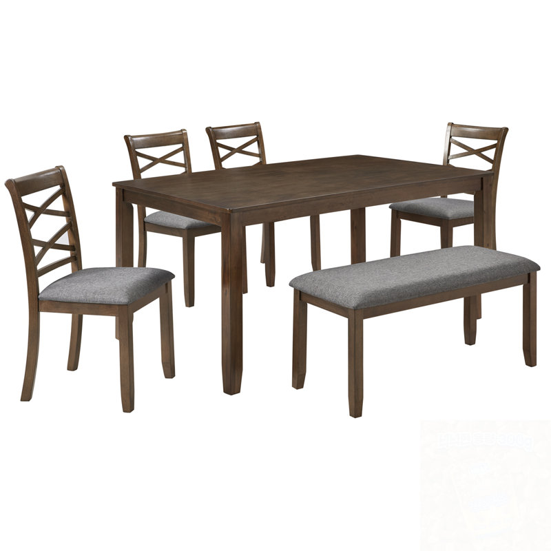 Ensemble de salle à manger 6 pièces en bois avec 4 chaises et 1 banc