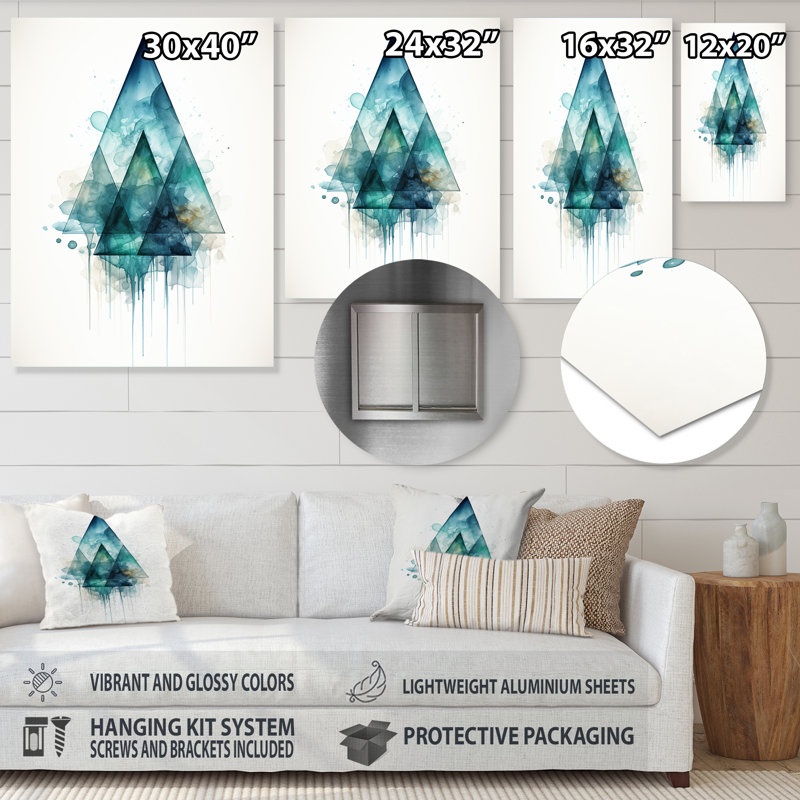 Échos bleu émeraude de pyramide - décoration murale abstraite en métal, H 32 po x l 16 po x P 1 po