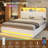 Full Size Bed Frame with Bookcase Headboard, Wooden Bed Frame Full Size with Charging Station, 4 Storage Drawers and LED Lights, with Type-C and USB, No Box Spring Needed, White-215176011-202005754