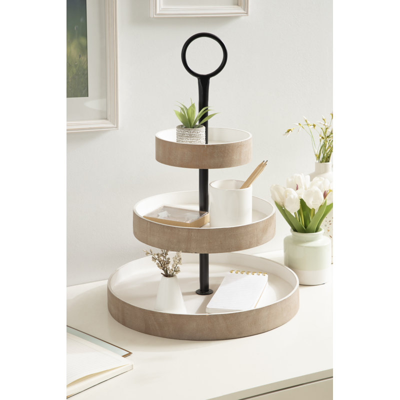 Wood Tiered Stand, Rustic Brown/White