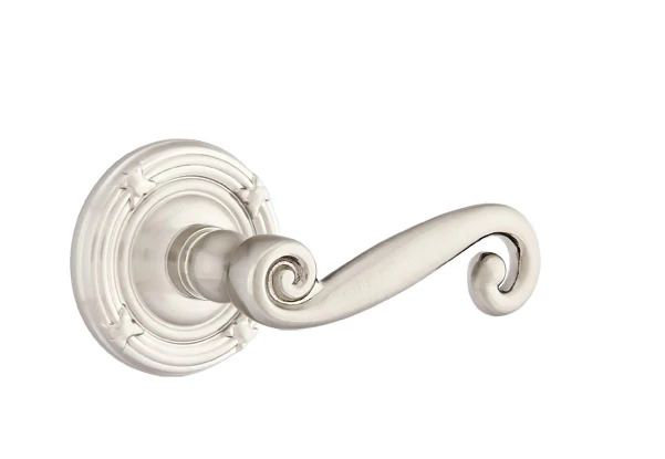 Mortaise intérieure Emtek avec ruban et roseau et levier rustique, Nickel satiné, Gauche