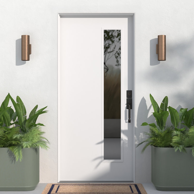 Porte extérieure lisse en fibre de verre lisse Lite avec montants de 6/9 / 16 po et rebord de porte en bronze, Côté gauche