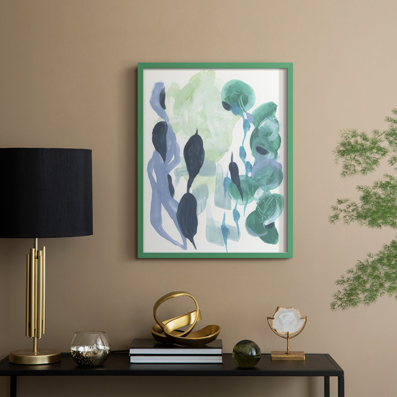 Reproduction encadrée abstrait de varech II - bois massif, H 11 po x l 9 po, Vert