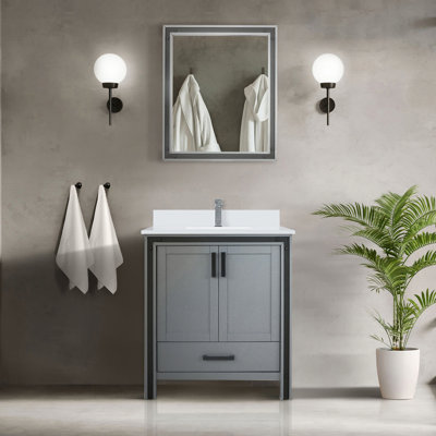 30 In. W X 22 D Dark Grey Bath Vanity With 28 Mirror & Extensive Storage Convenient