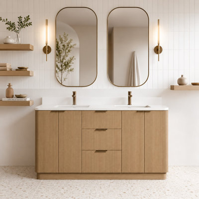 Ensemble de meuble-lavabo double 60 po avec plateau en quartz Calamigo