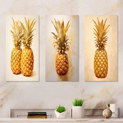 Pinapple Golden Grove - Pineapples Canvas Wall Art Set Of 3