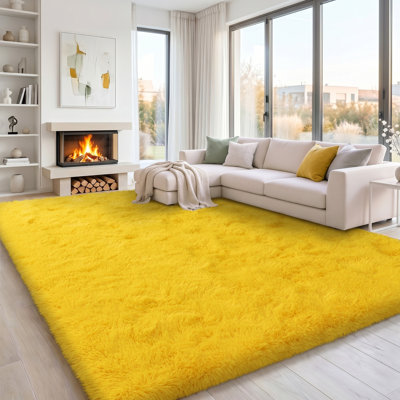 Solid Rug Soft Fluffy Yellow Indoor Area Rug for Living Room Bedroom Nursery Kids Room
