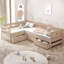 Lit plateforme simple en forme de L avec trois tiroirs de rangement-1001444290