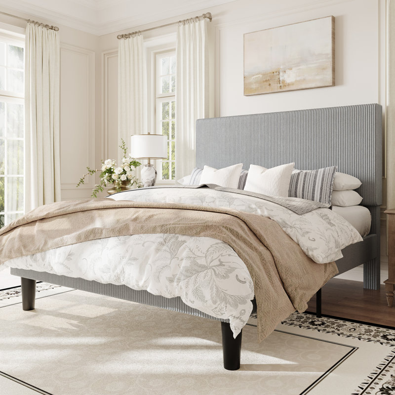 Modern Corduroy Platform Bed With Adjustable Headboard,Maximize Space With Under-Bed Storage,No Box Spring Required, Full
