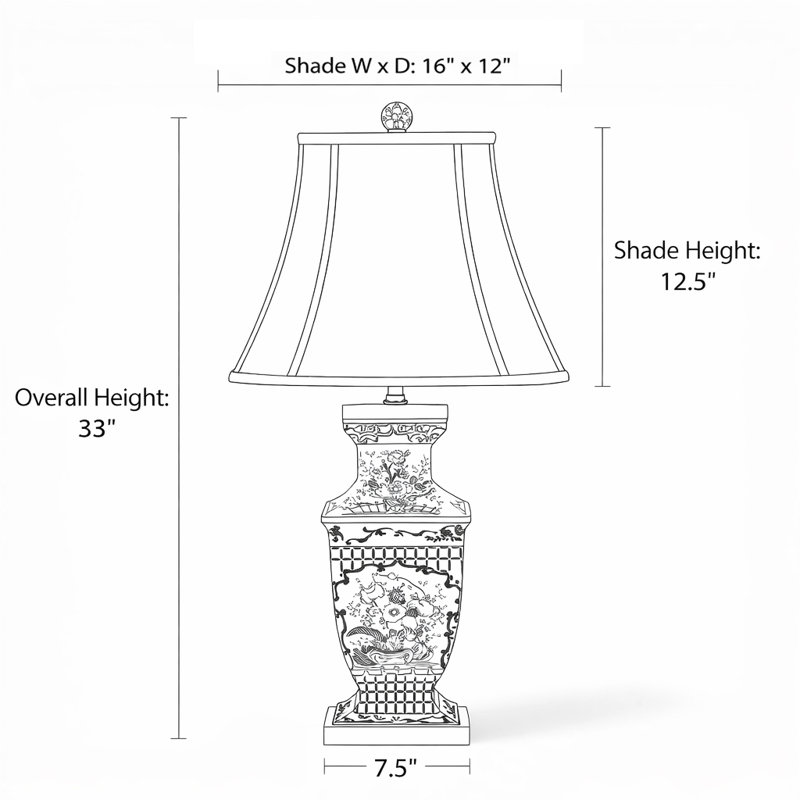 Garden Trellis Hand Painted Porcelain Table Lamp with Gold Base