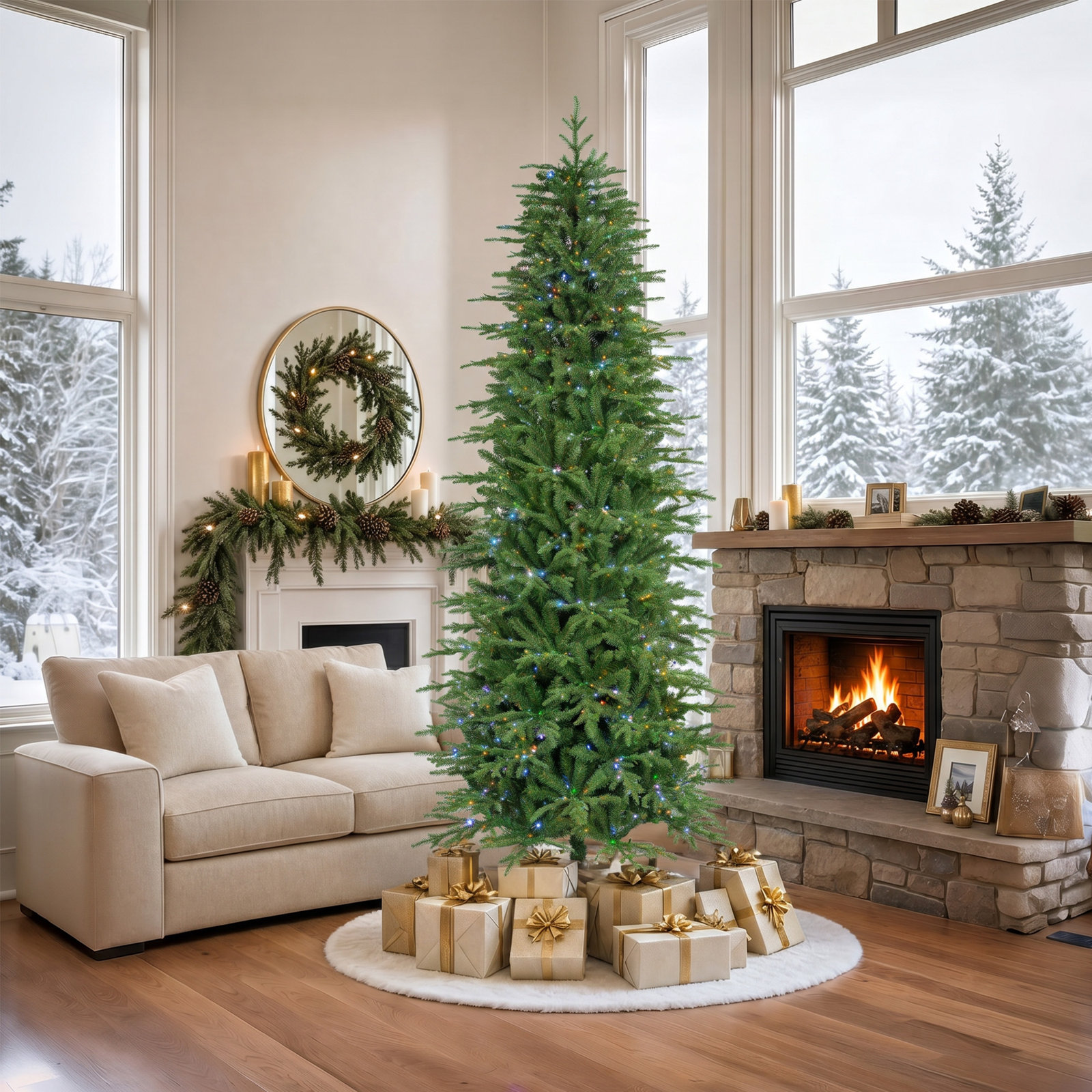 Slim Pre-Lit Fir Christmas Tree, 9' H