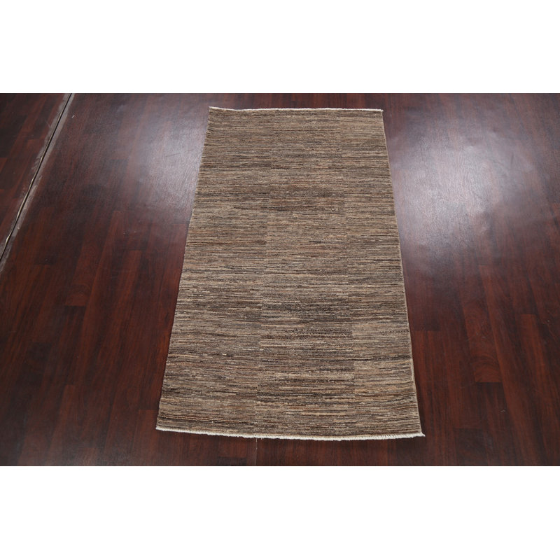 Tapis brun en laine noué à la main de conception unique 3 pi 9 po x 6 pi 7 po New Age