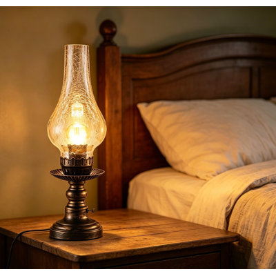 Vintage Rechargeable Cordless Table Lamp With Dimmer & Touch Control, Small Battery Powered Lights, Amber Hand-Blown Glass Retro Farmhouse Lamp For Bedroom, Living Room, Dining Table, Kitchen