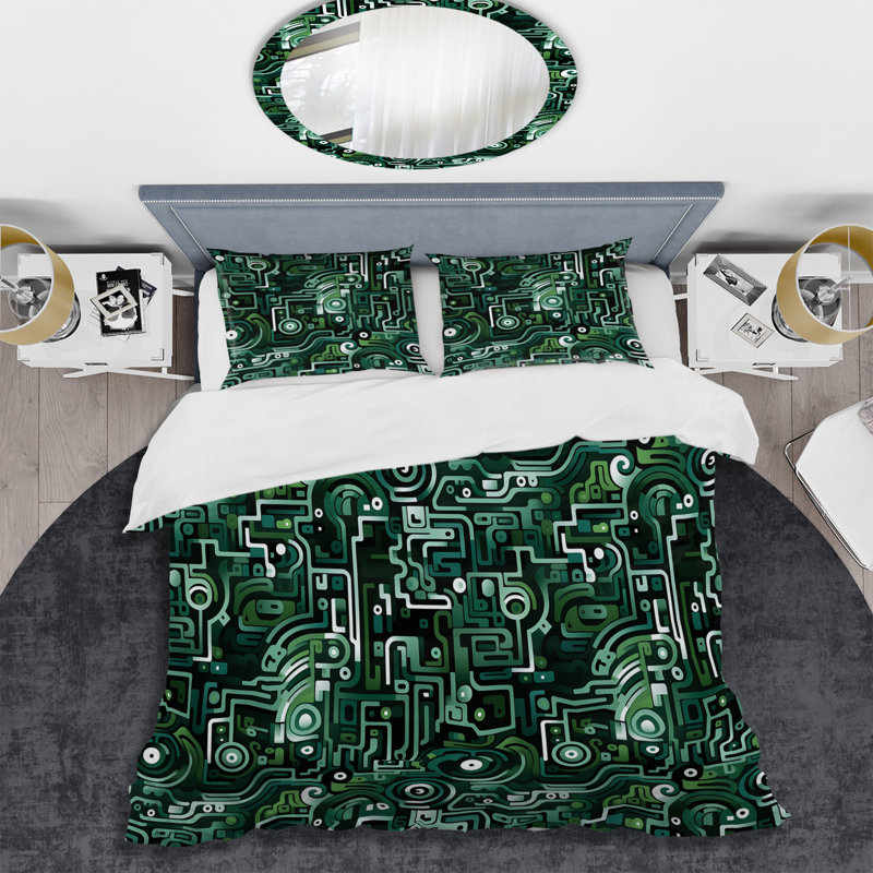 Literie Green Techno Fusion Maze, Housse de couette pour très grand lit et 2 très