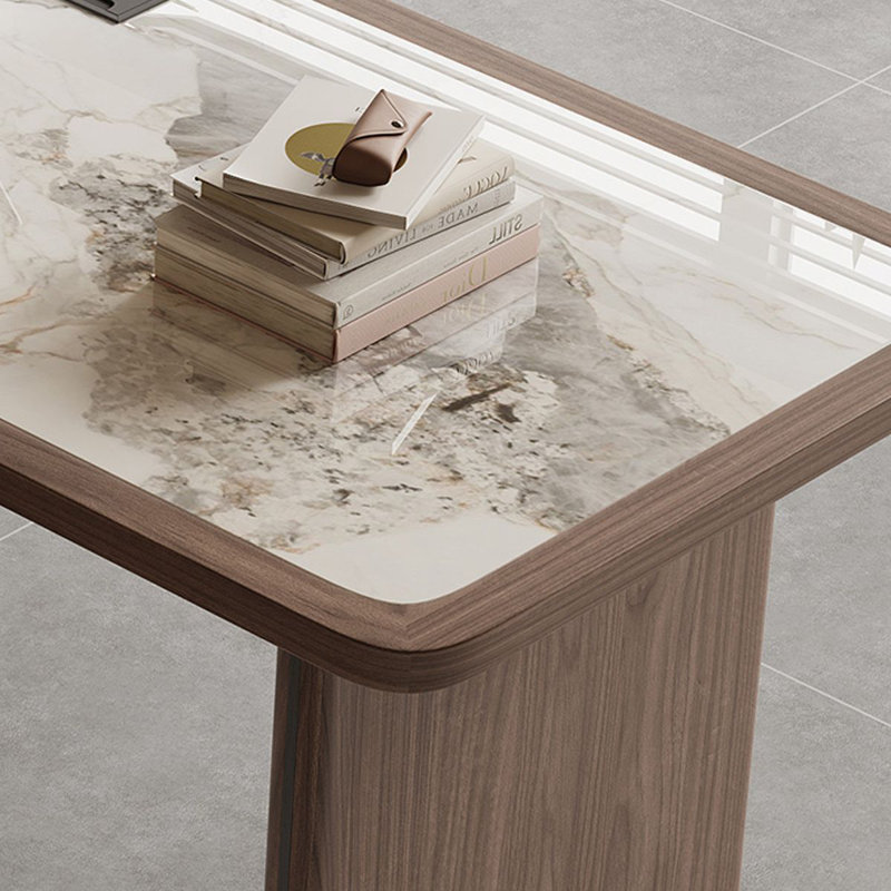Bureau rectangulaire blanc et noyer clair, H 29,53 po x l 86,61 po x P 31,5 po, Retour à gauche