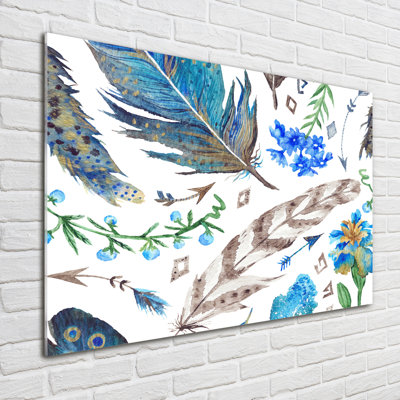 Feathers And Flowers - Unframed Art Prints on Glass
