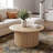 31.5" Fluted Round Coffee Table for Living Room, Small Circle Accent Center Table with Metal Frame, Floor Table for Sitting on the Floor, Home, Office, Oak-251983065