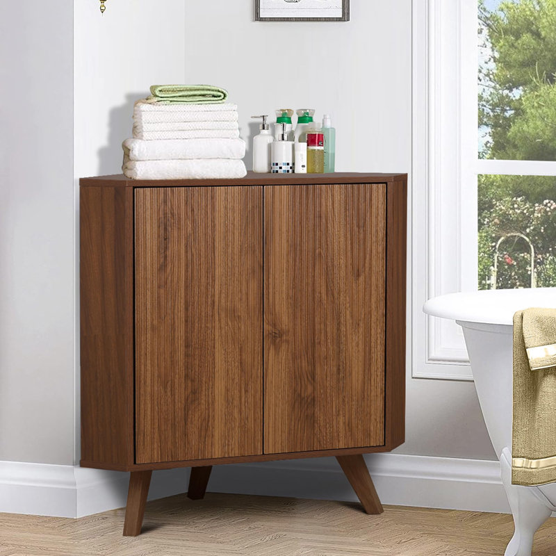 Japria 2 Door Corner Accent Cabinet, Walnut