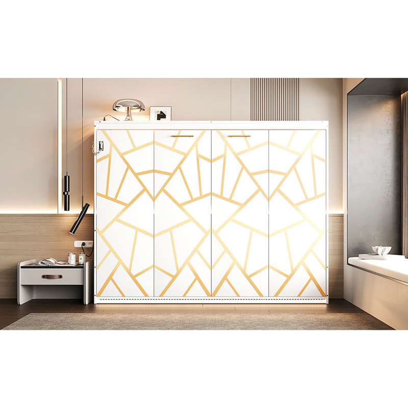 Grand lit, design, blanc, conduit sous, lit blanc encastré avec, imprimé, dessous, chargement