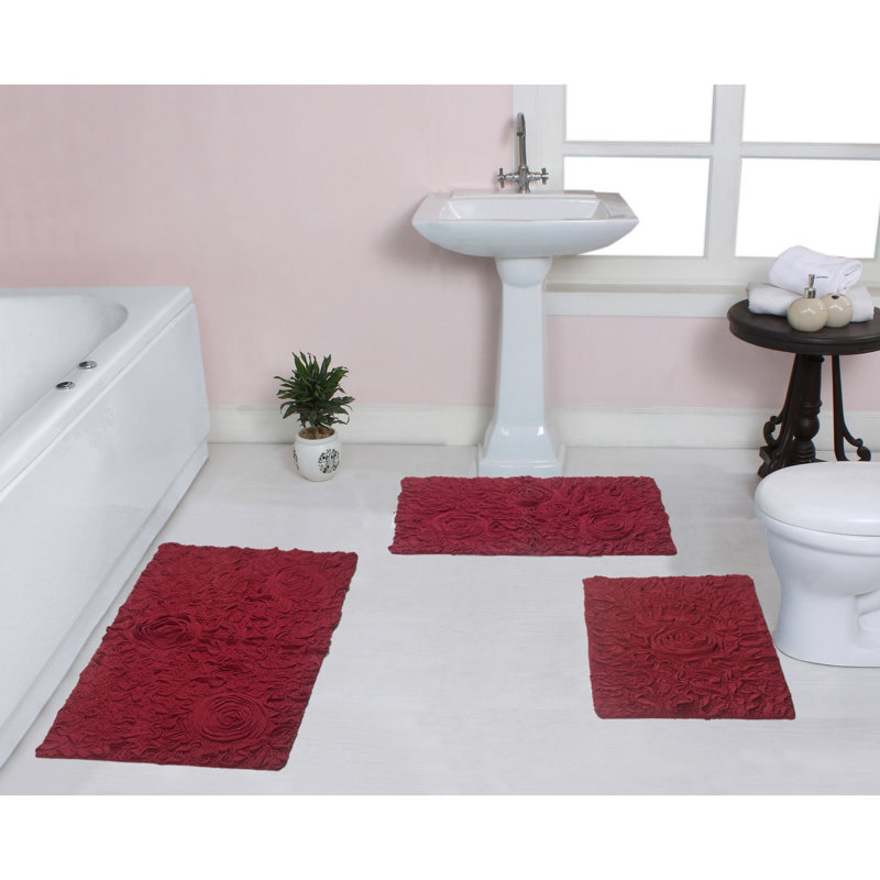 Tapis de bain 100% coton (ensemble de 3), Rouge