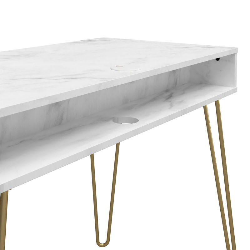 Figy Metal Base Writing Desk, White Marble, White