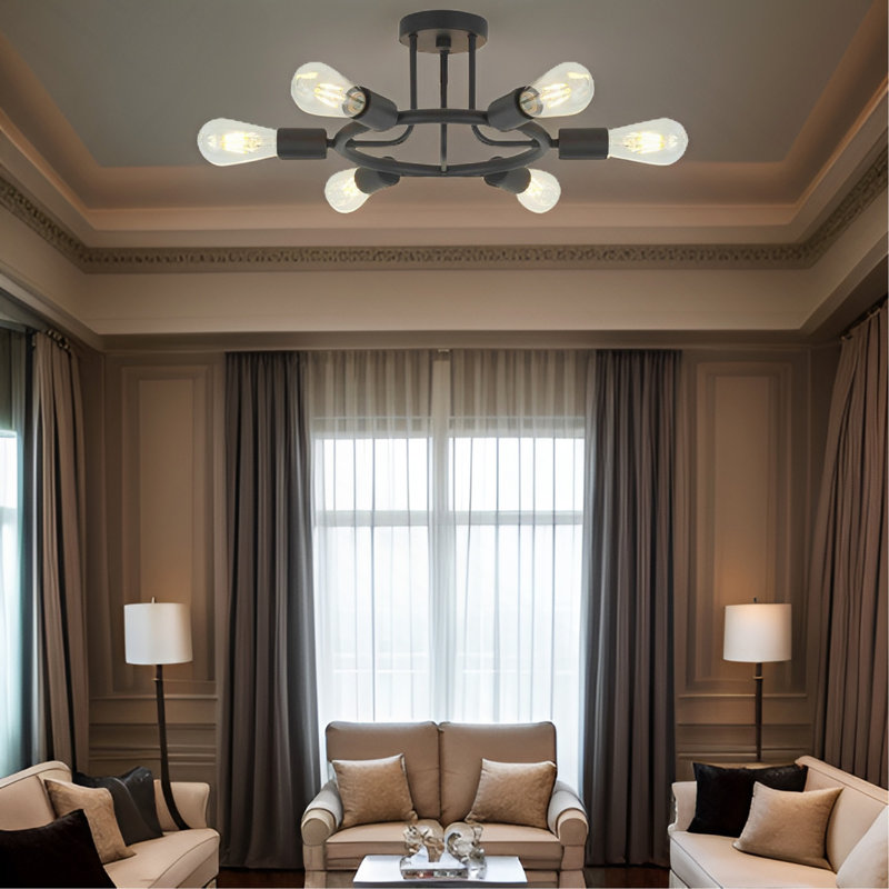 Plafonnier semi-encastré 6 lumières Spoutnik moderne noir