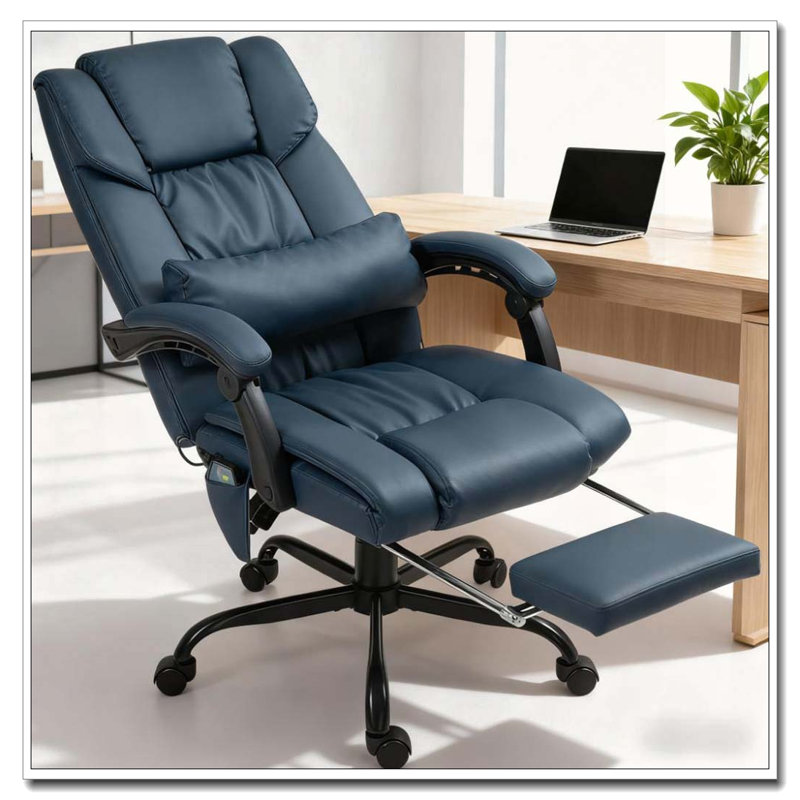 Ergonomic Executive Office Chair With Footrest And Adjustable Height, Blue