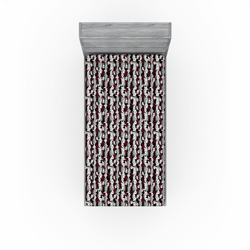 Ambesonne Nature Fitted Sheet Leaves Botanical Style Art, Burgundy/Off White Floral, Twin XL Fitted Sheet